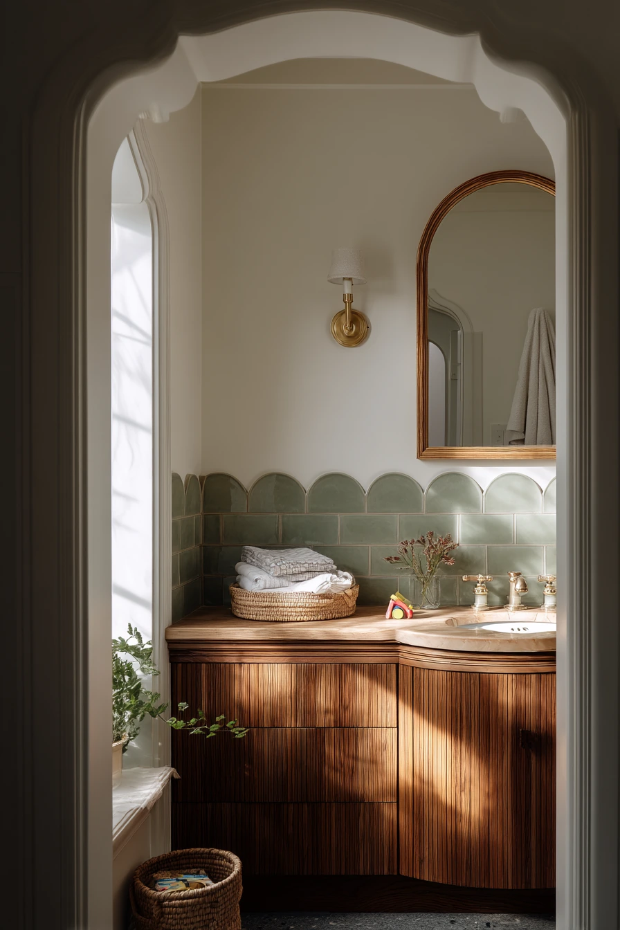 Sunlit Art Deco Family Bath with Everyday Clutter