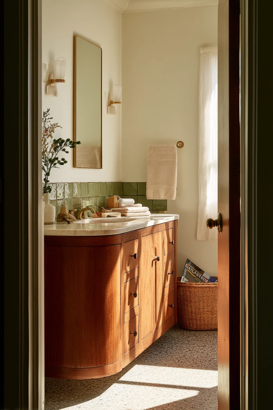Sunlit Art Deco Family Bath with Everyday Clutter