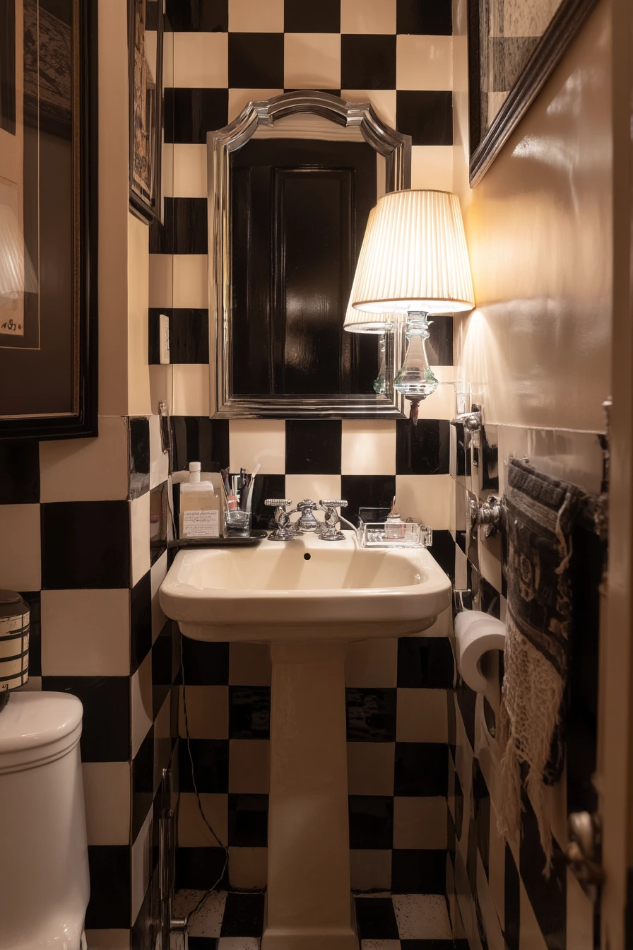 Small Apartment Powder Room, Bold and Compact