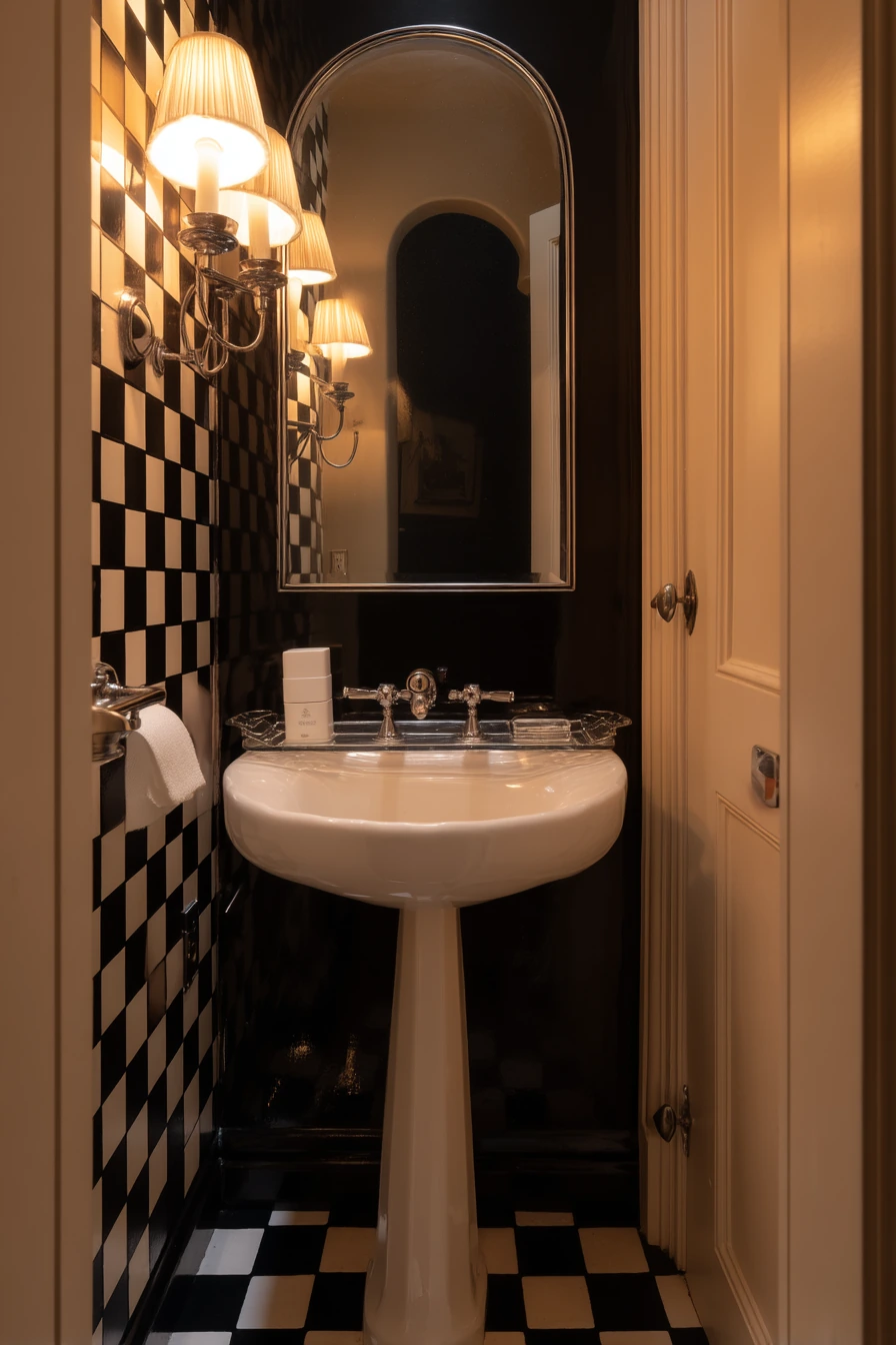 Small Apartment Powder Room, Bold and Compact