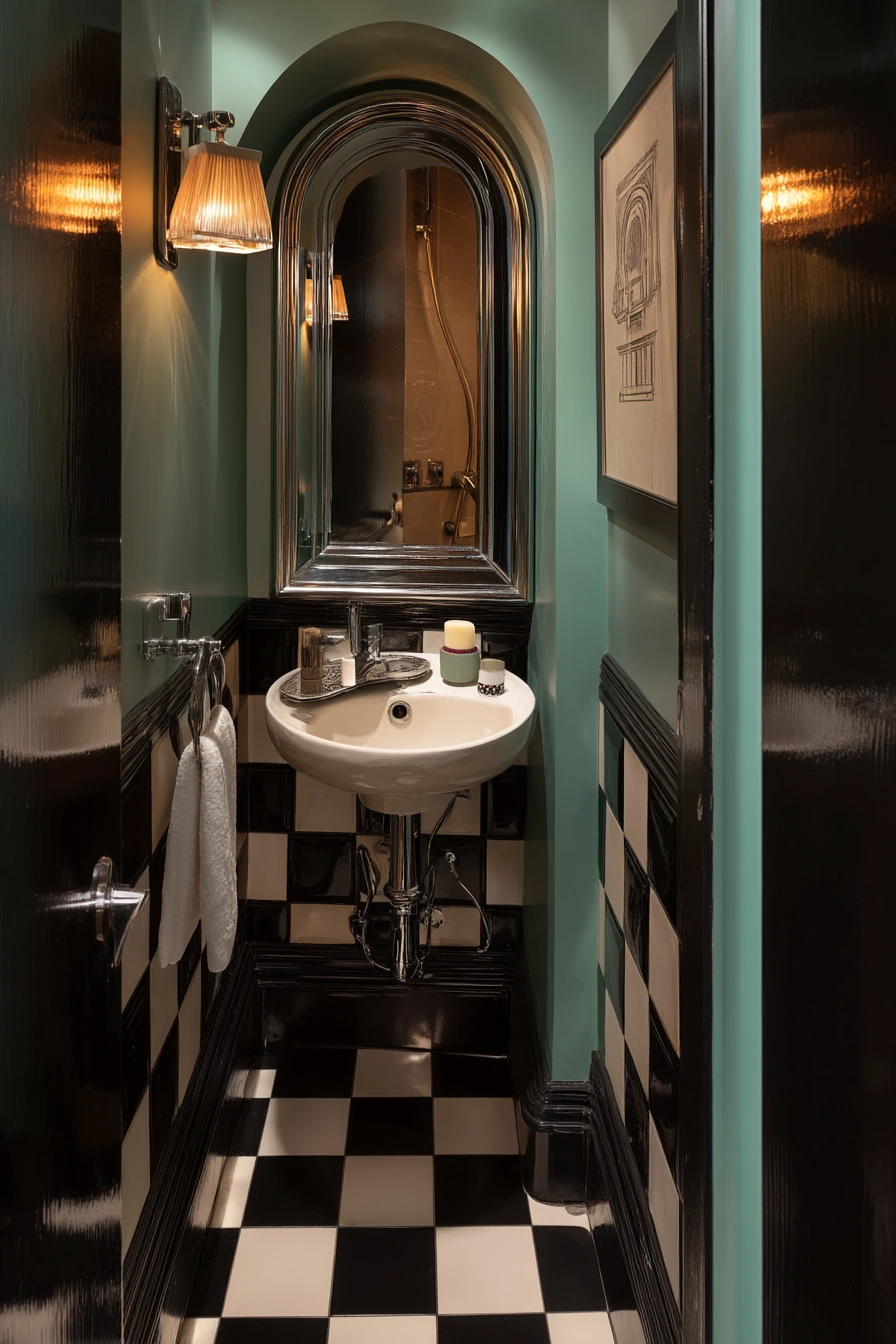 Small Apartment Powder Room, Bold and Compact