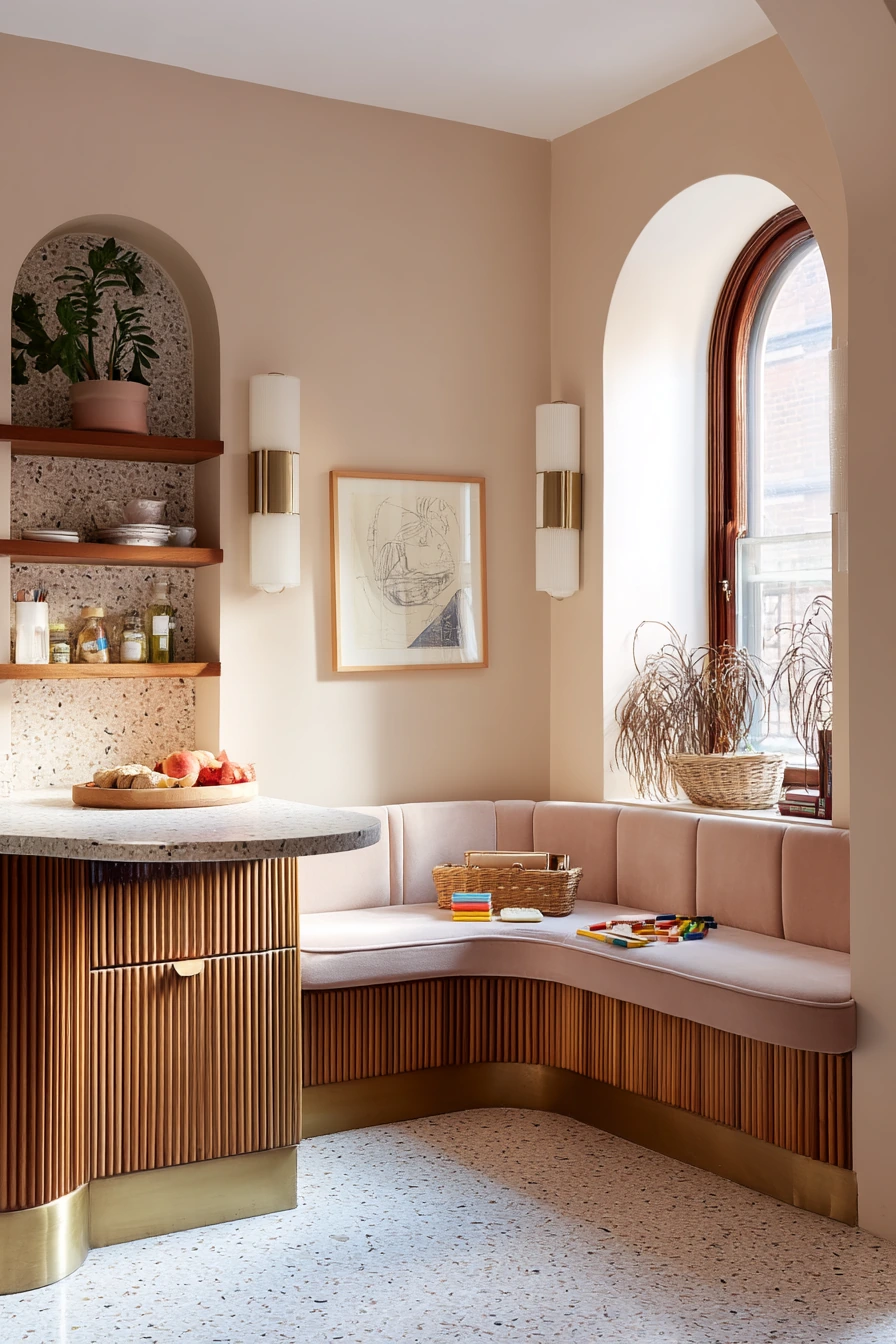 Small Art Deco Kitchen with Banquette Seating
