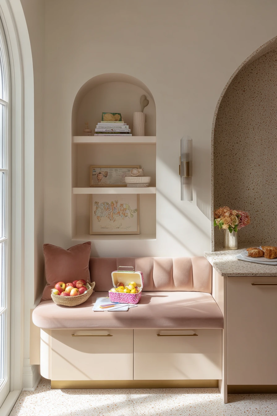 Small Art Deco Kitchen with Banquette Seating