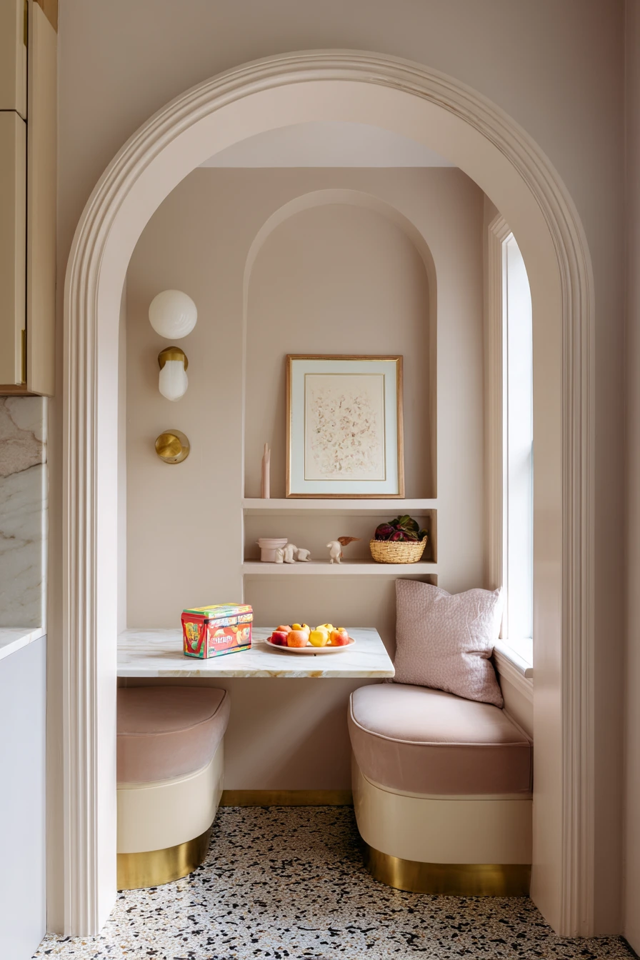 Small Art Deco Kitchen with Banquette Seating