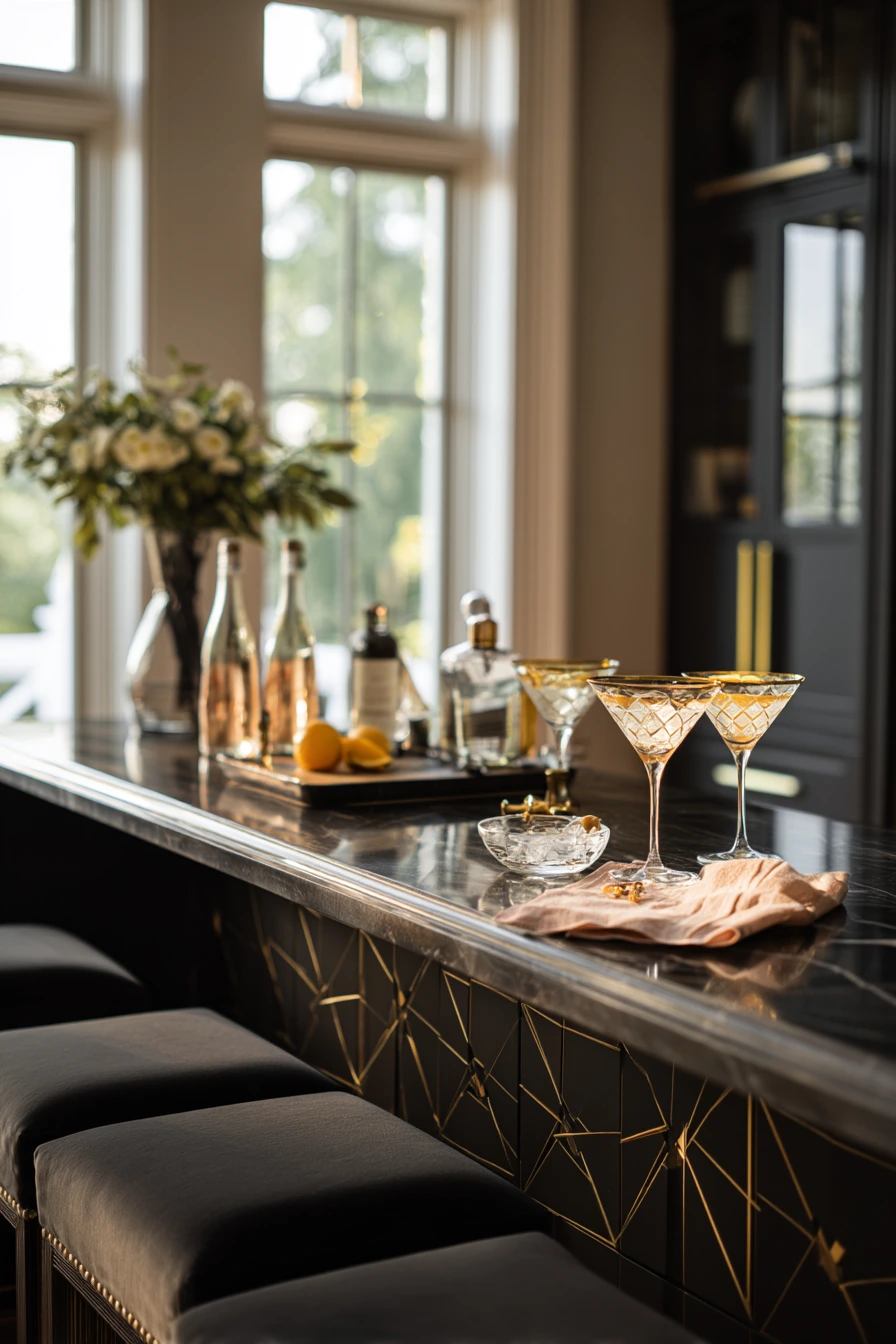 Elegant Black-and-Brass Art Deco Kitchen for Entertaining