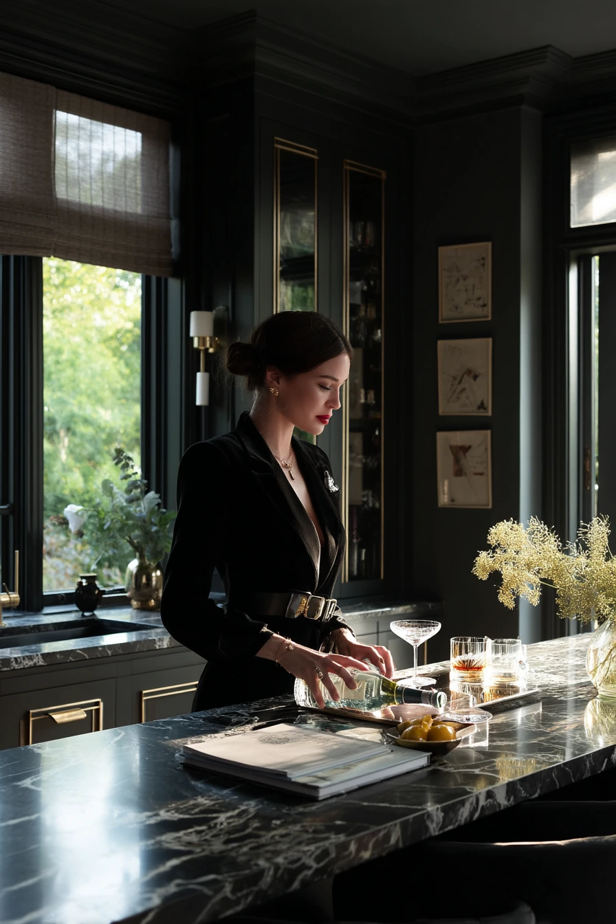 Elegant Black-and-Brass Art Deco Kitchen for Entertaining