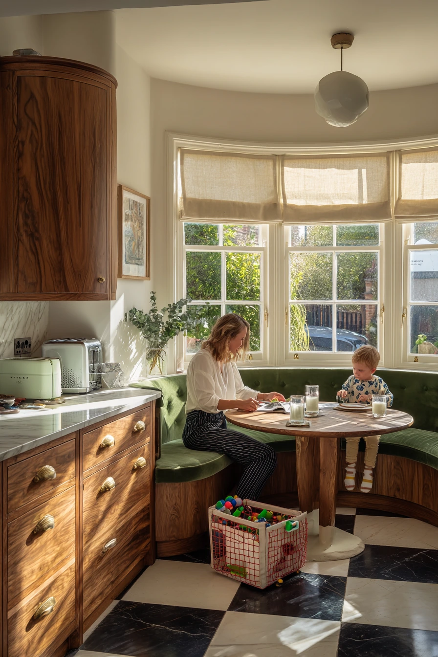 Streamlined Art Deco Family Kitchen with Breakfast Nook