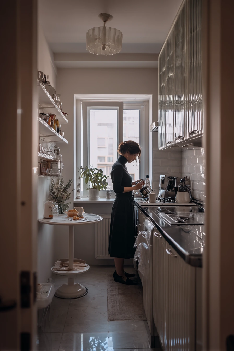 Compact Art Deco Galley Kitchen for City Living