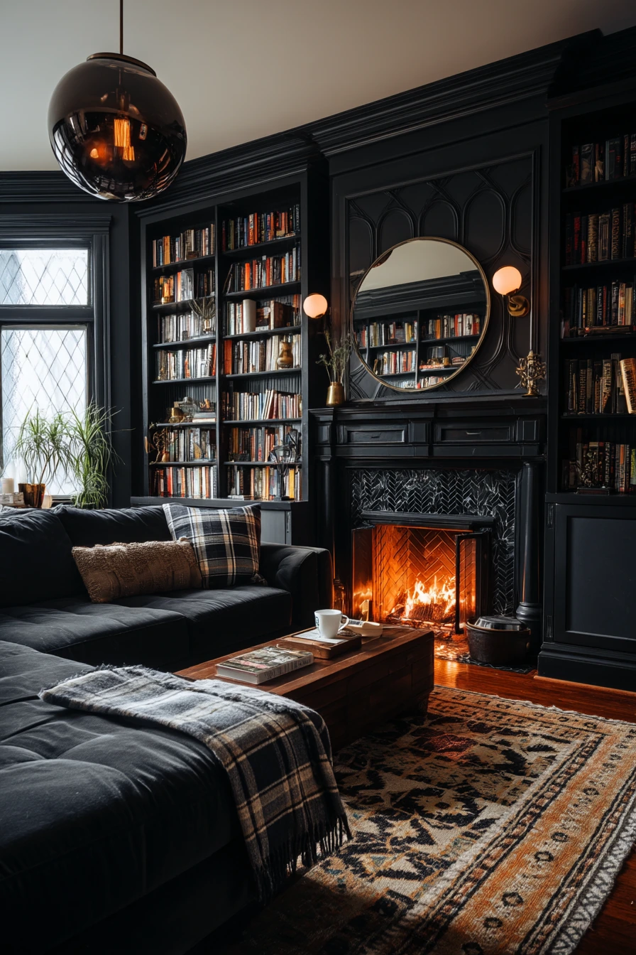 Moody Deco Library Living Room