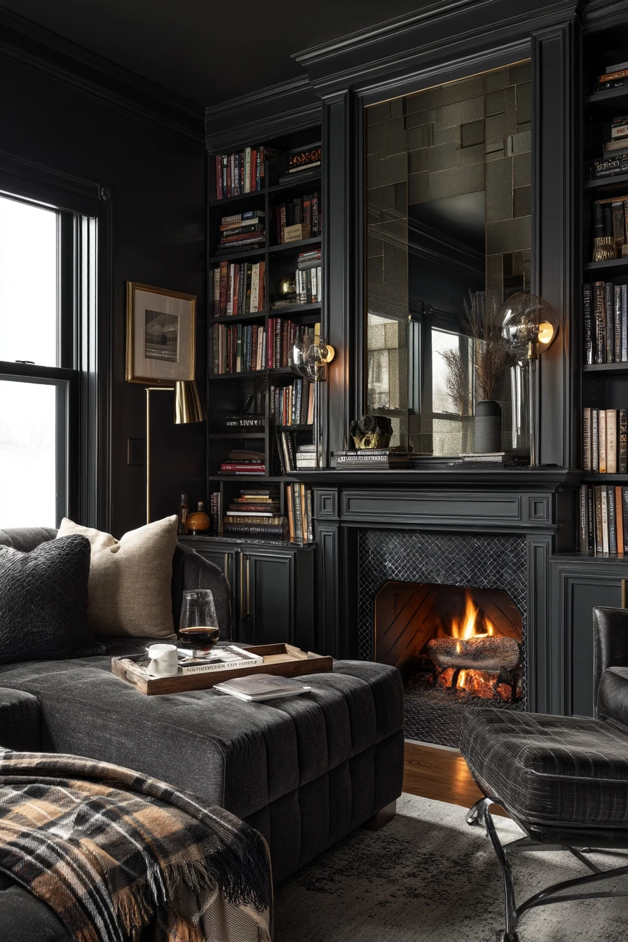 Moody Deco Library Living Room