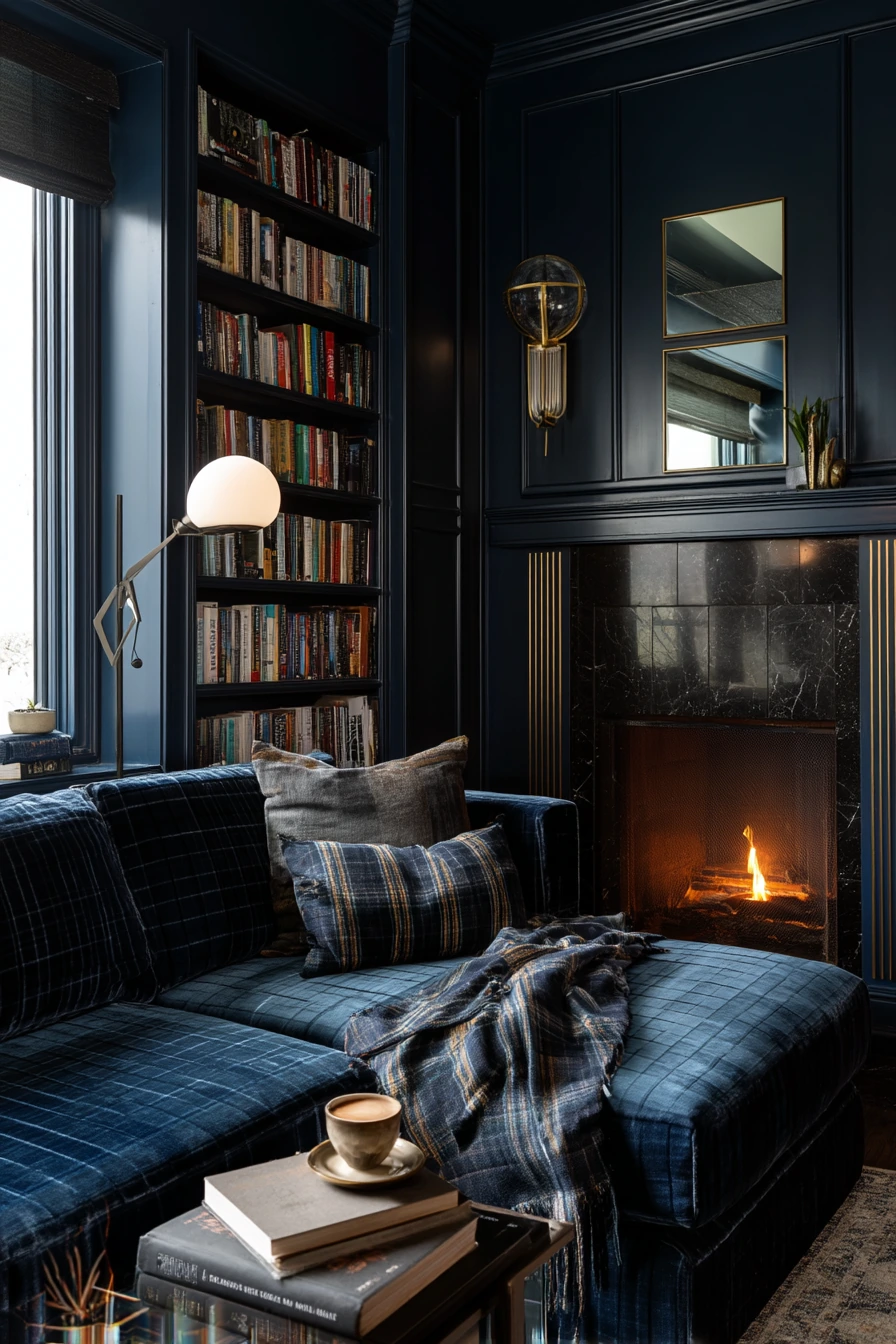 Moody Deco Library Living Room