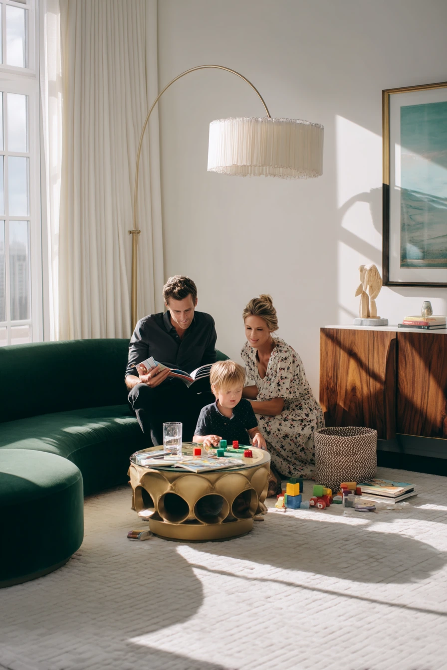 Sunlit Family Lounge with Jewel-Tone Touches