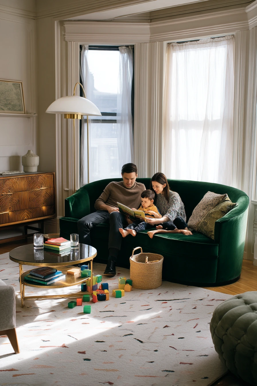 Sunlit Family Lounge with Jewel-Tone Touches