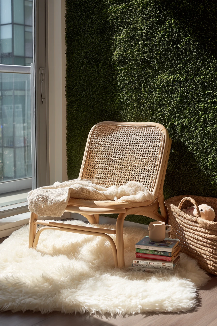 Boho Reading Nook with Green Texture
