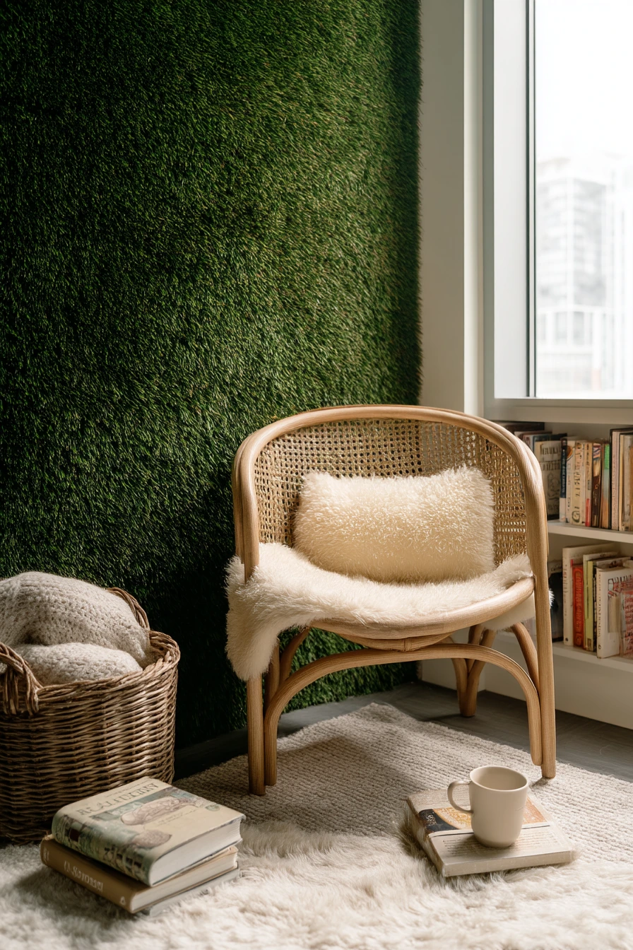 Boho Reading Nook with Green Texture