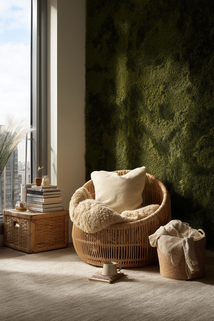 Boho Reading Nook with Green Texture