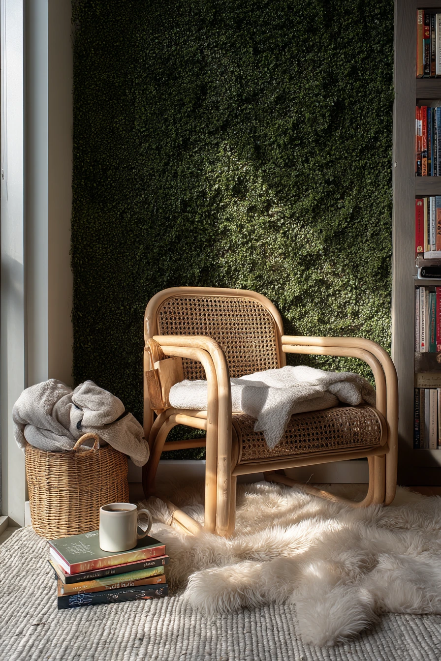 Boho Reading Nook with Green Texture