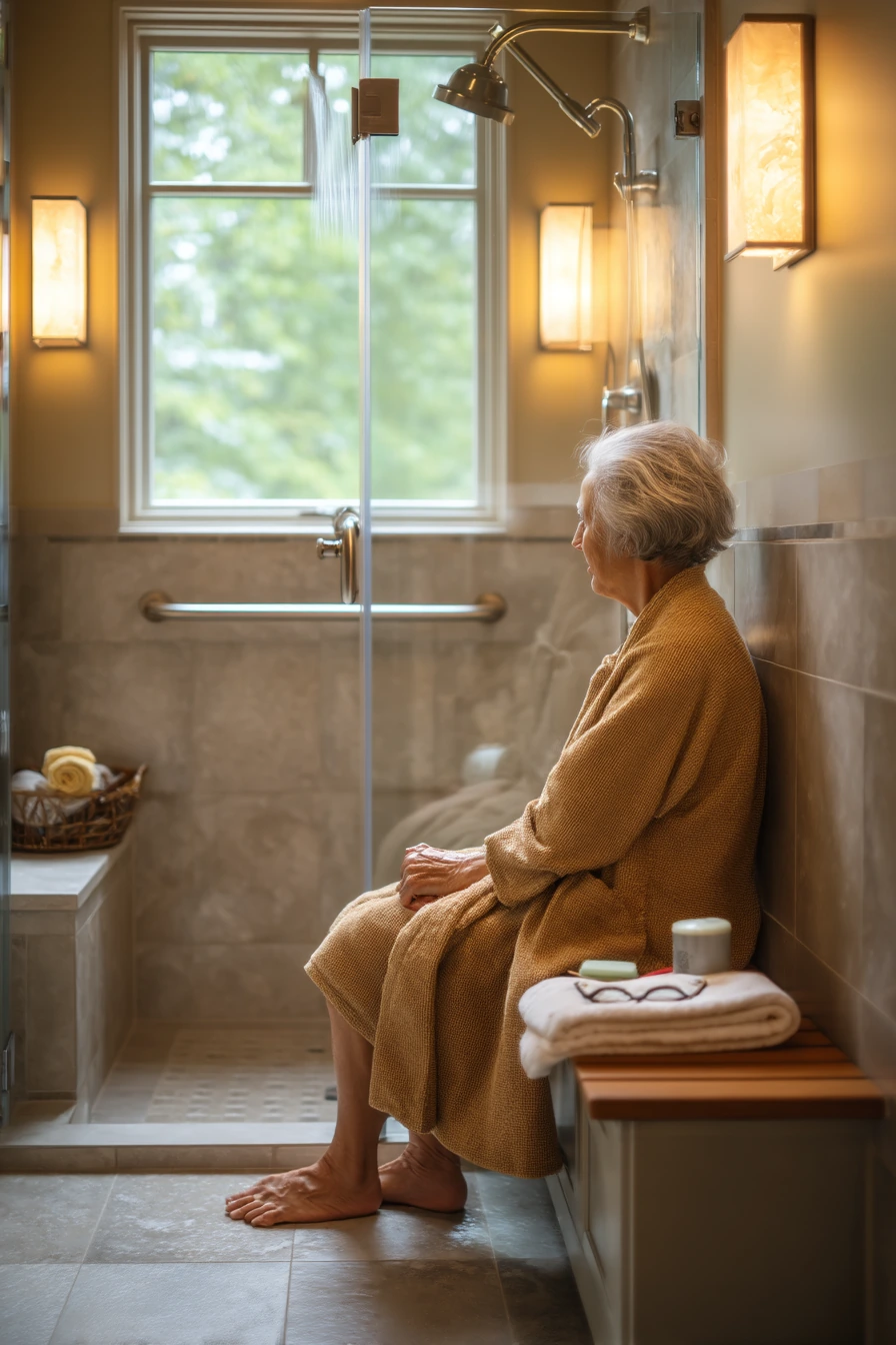 Senior-Friendly Bath with Quiet Safety