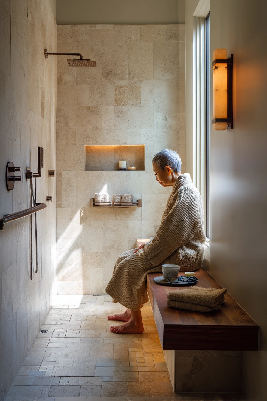 Senior-Friendly Bath with Quiet Safety
