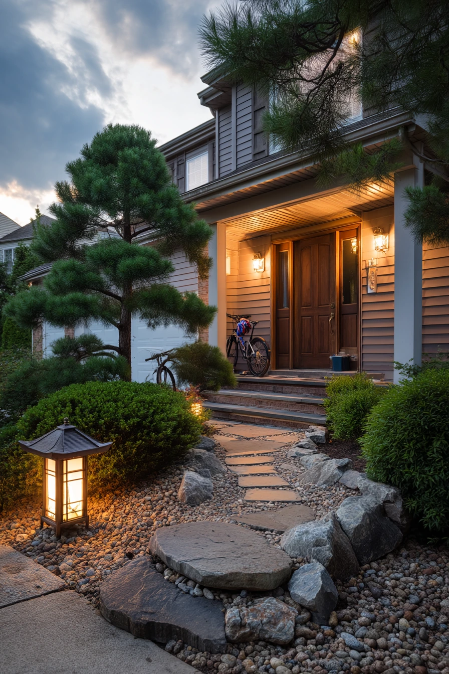 Front Entry With Lantern Path