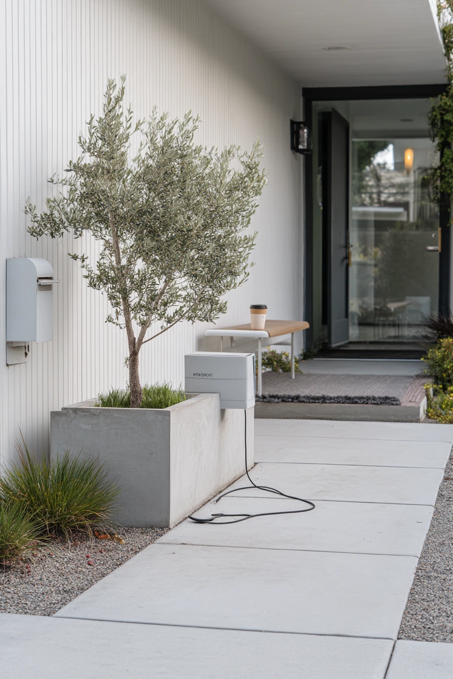 Modern Entry Walkway with Mailbox Stop