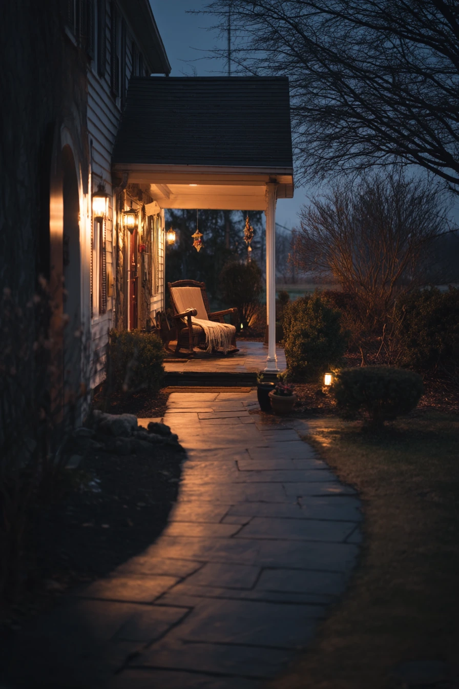 Night Walkway with Warm Welcome Lights