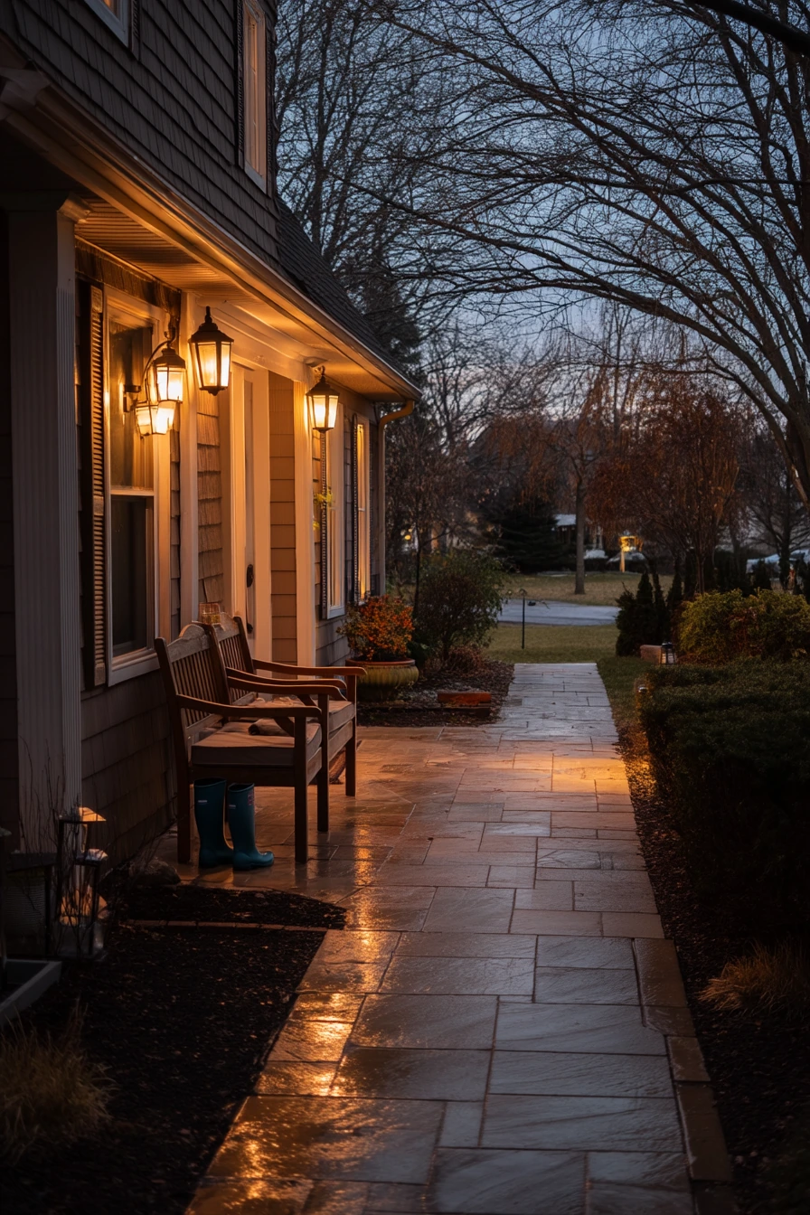 Night Walkway with Warm Welcome Lights