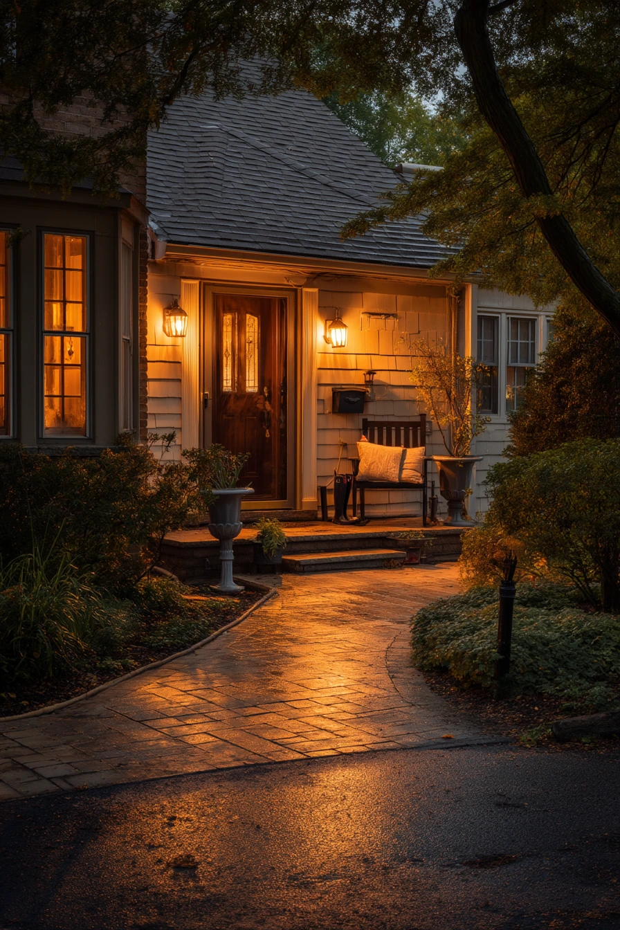 Night Walkway with Warm Welcome Lights