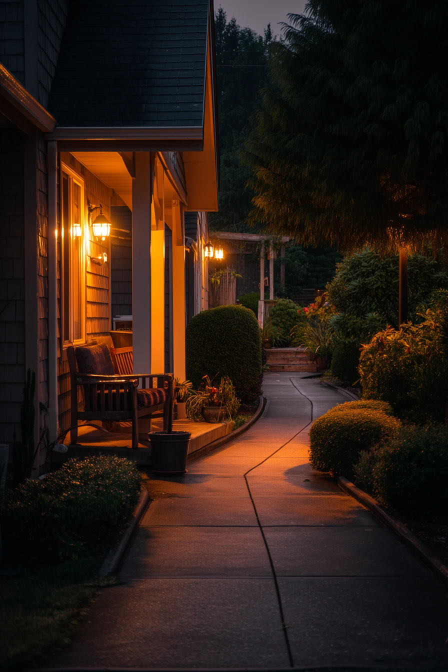 Night Walkway with Warm Welcome Lights