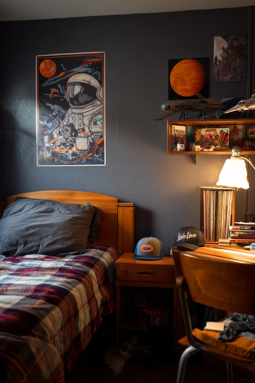 Retro Space Bedroom with Vintage Toys and Posters
