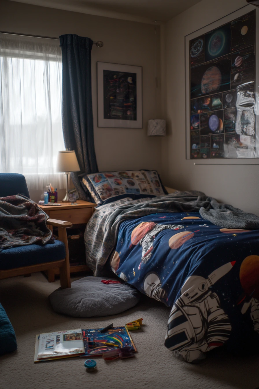 Twin Bedroom for a Space-Loving Preschooler and Parent Reading Time