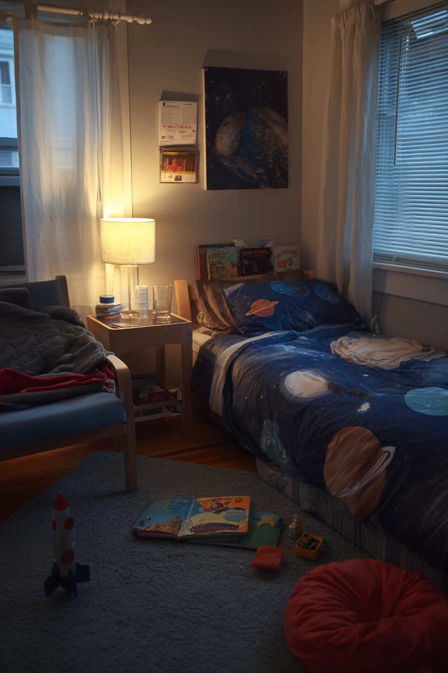Twin Bedroom for a Space-Loving Preschooler and Parent Reading Time