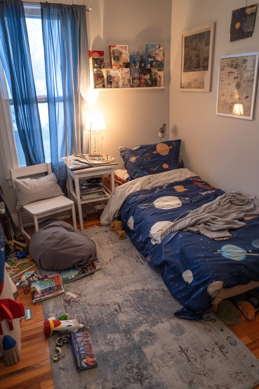 Twin Bedroom for a Space-Loving Preschooler and Parent Reading Time