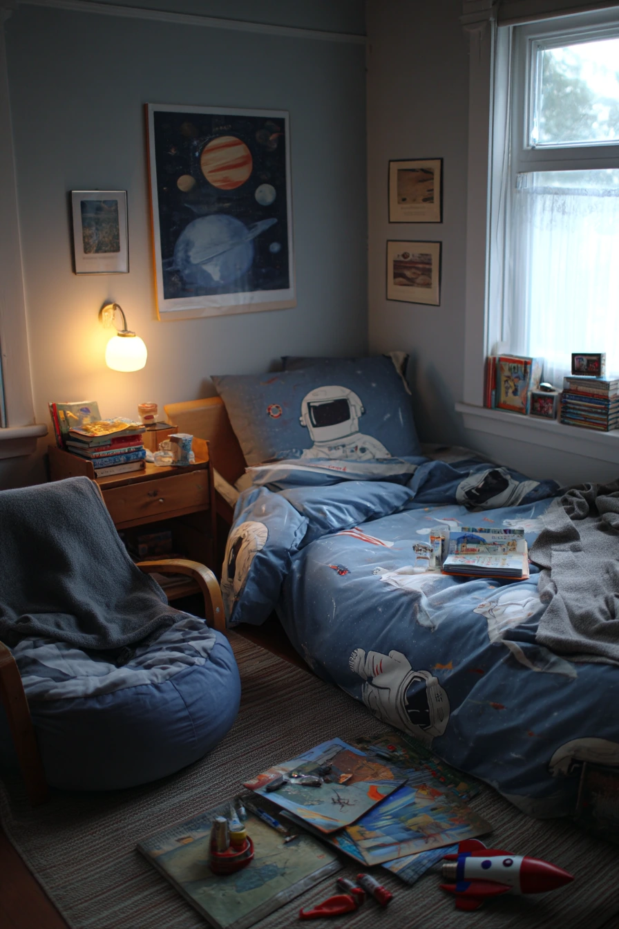 Twin Bedroom for a Space-Loving Preschooler and Parent Reading Time