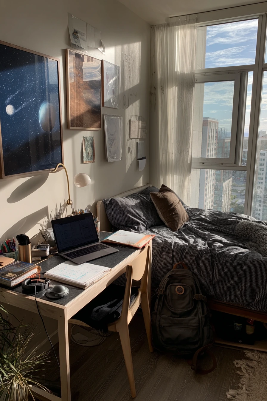 Teen Study Bedroom with Astronaut Wall Art and Real Routine