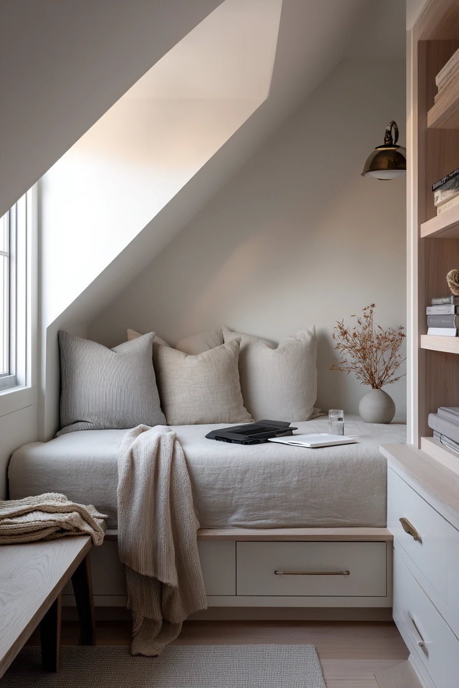 Small-Space Attic Bedroom with Built-In Storage