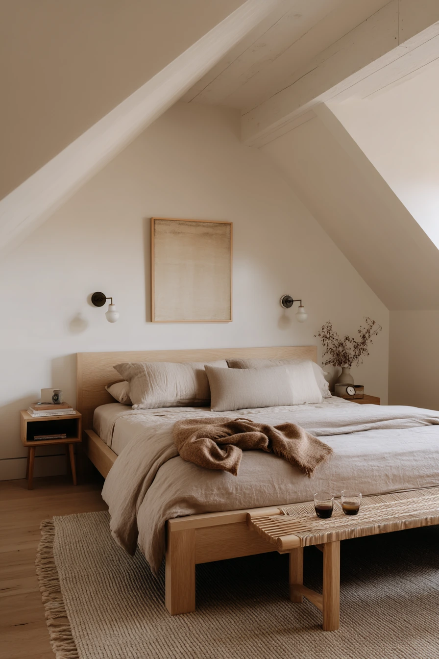 Minimal Attic Bedroom for a Couple