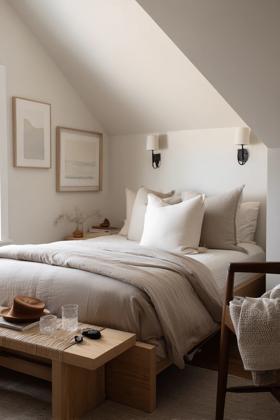 Minimal Attic Bedroom for a Couple