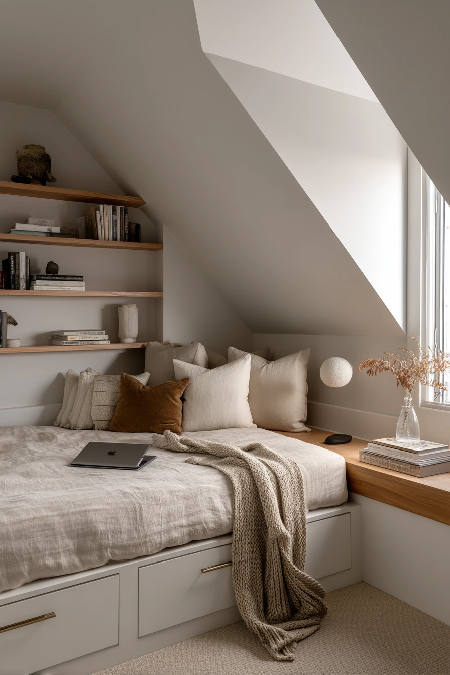 Small-Space Attic Bedroom with Built-In Storage