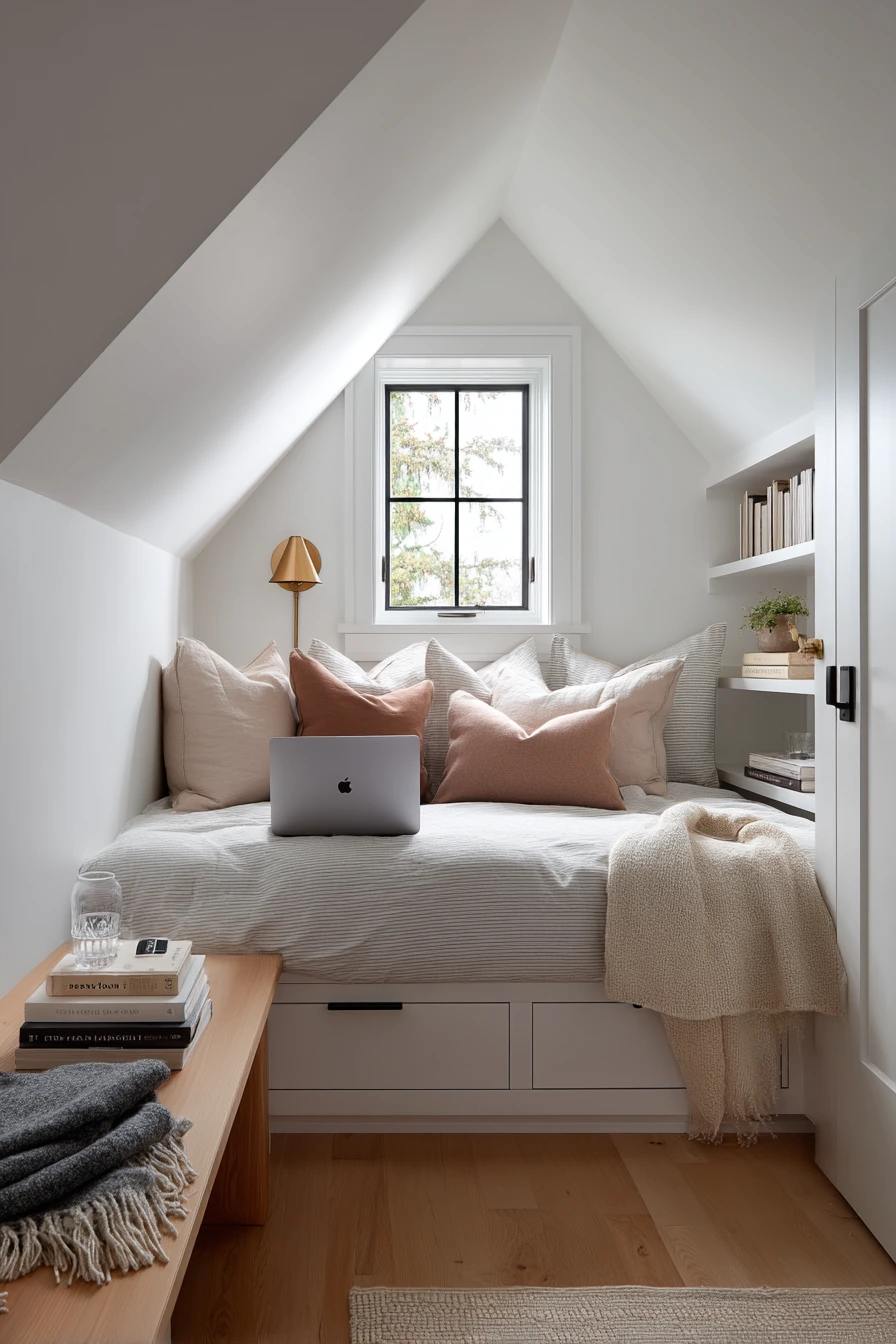 Small-Space Attic Bedroom with Built-In Storage