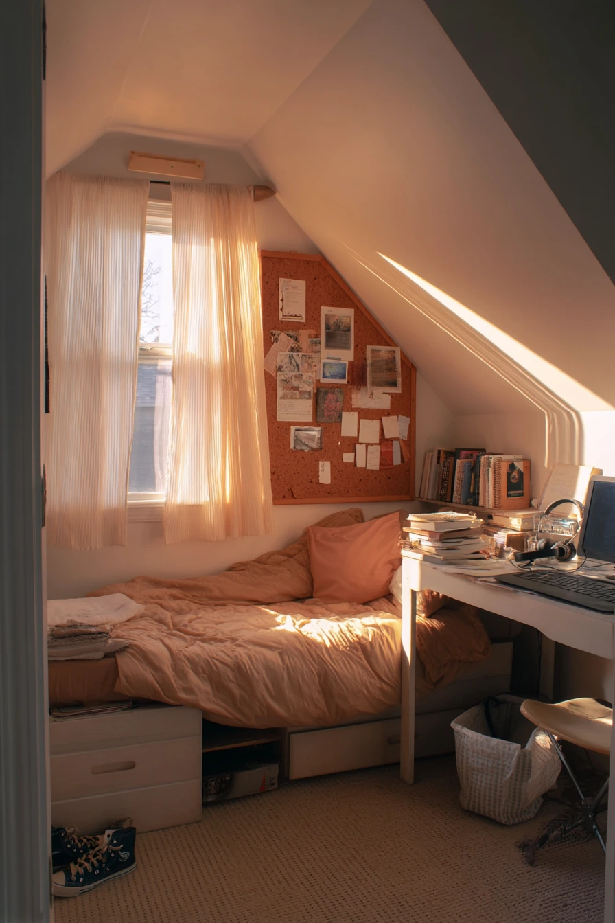 Teen Attic Bedroom with Study Corner