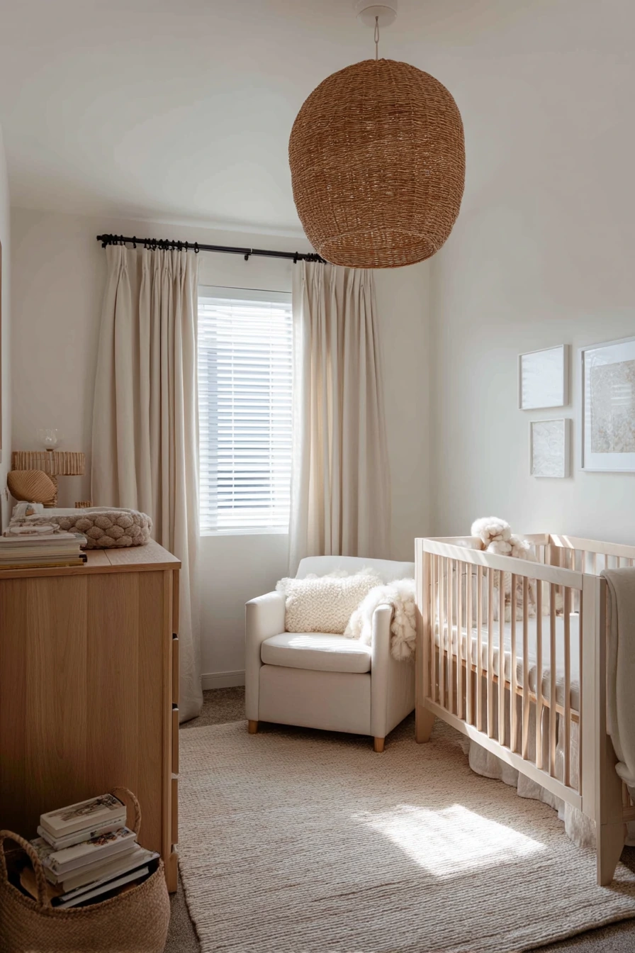 Gender-Neutral Nursery with Warm Wood and Linen