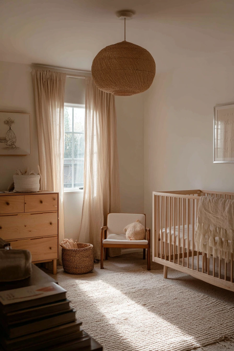 Gender-Neutral Nursery with Warm Wood and Linen