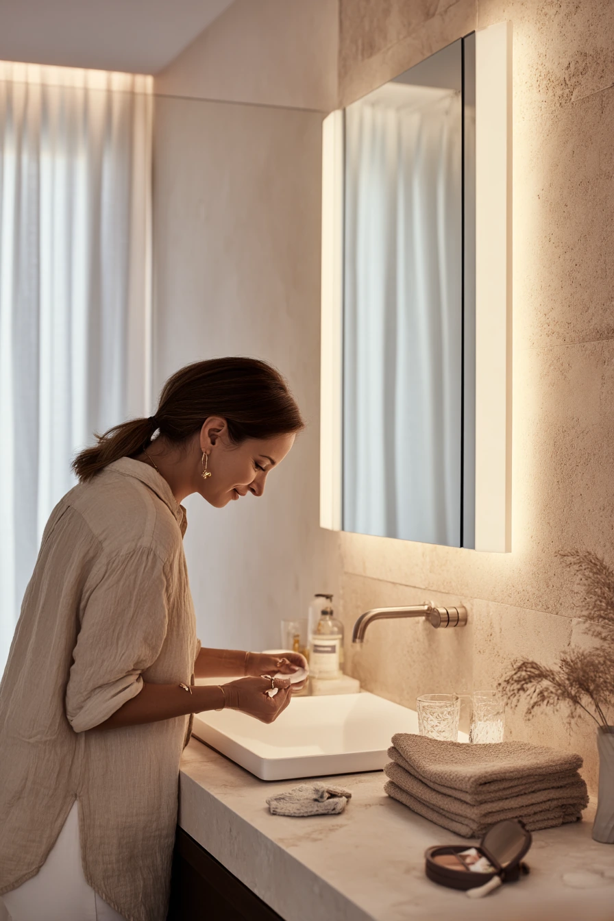 Minimal Morning Routine with Warm Halo Light
