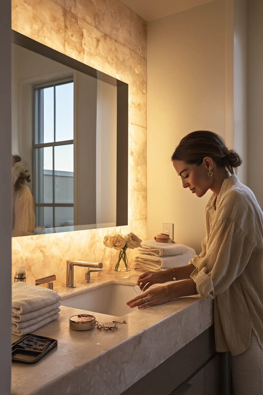 Minimal Morning Routine with Warm Halo Light