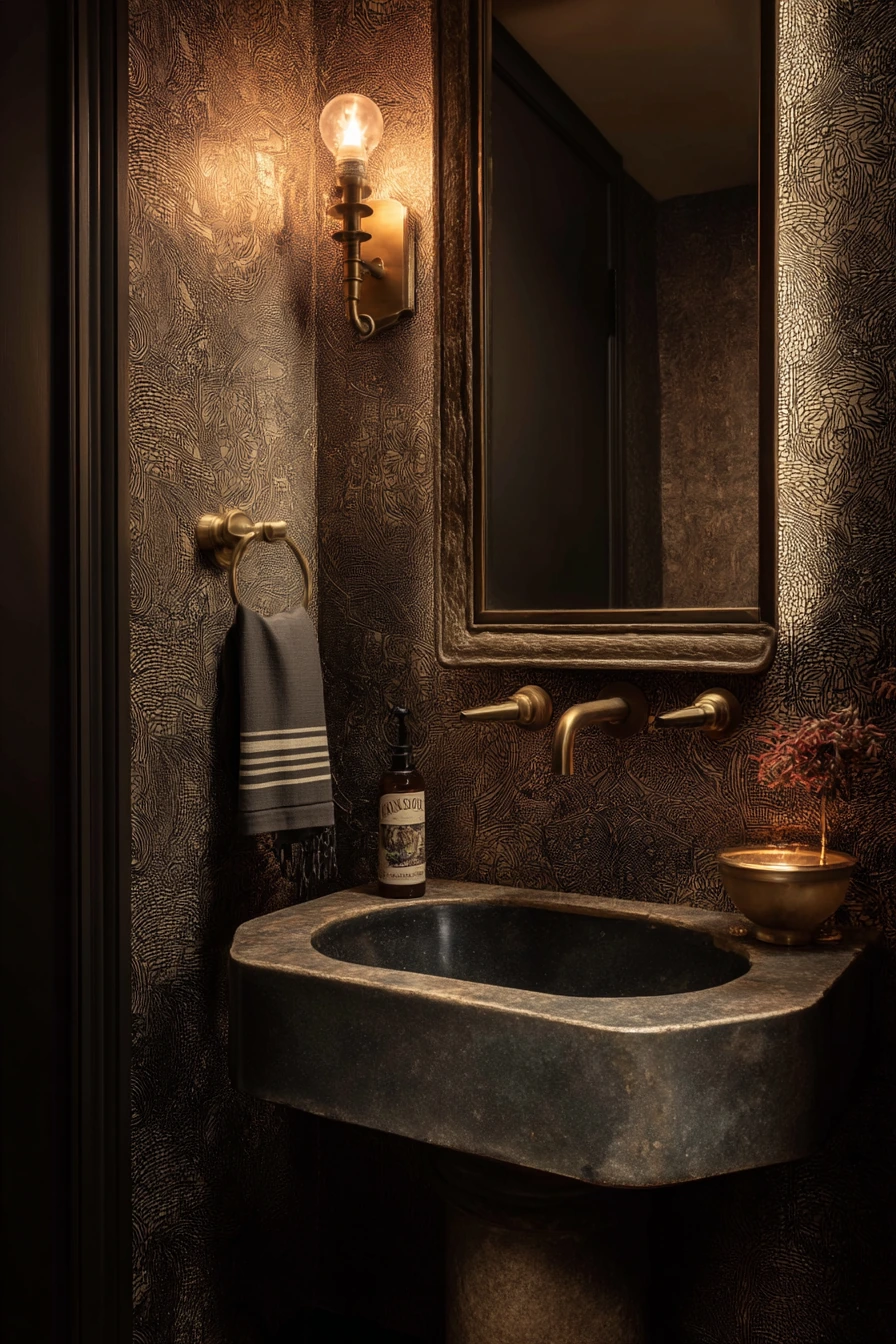 Moody Powder Room with a Glowing Edge