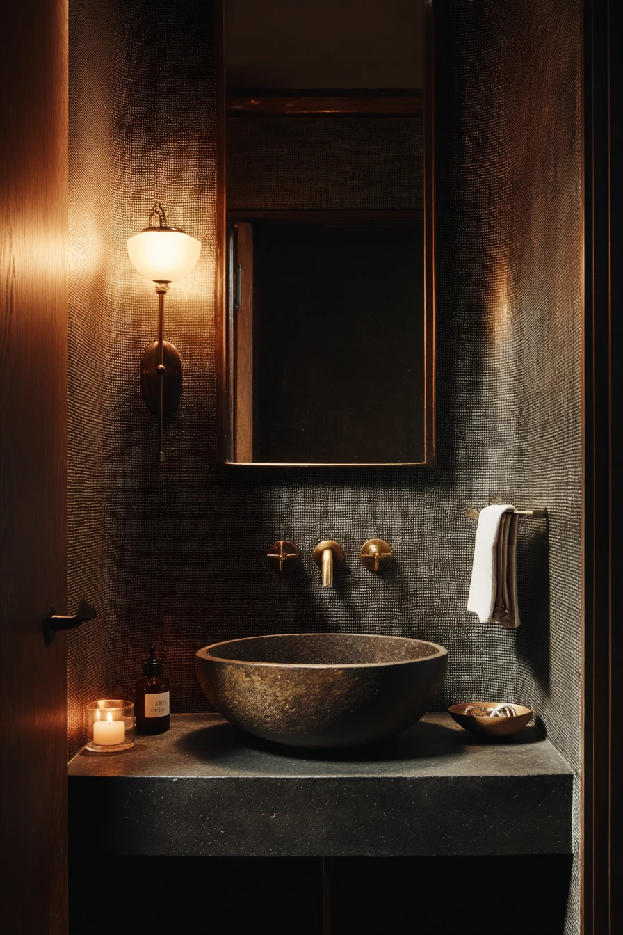 Moody Powder Room with a Glowing Edge