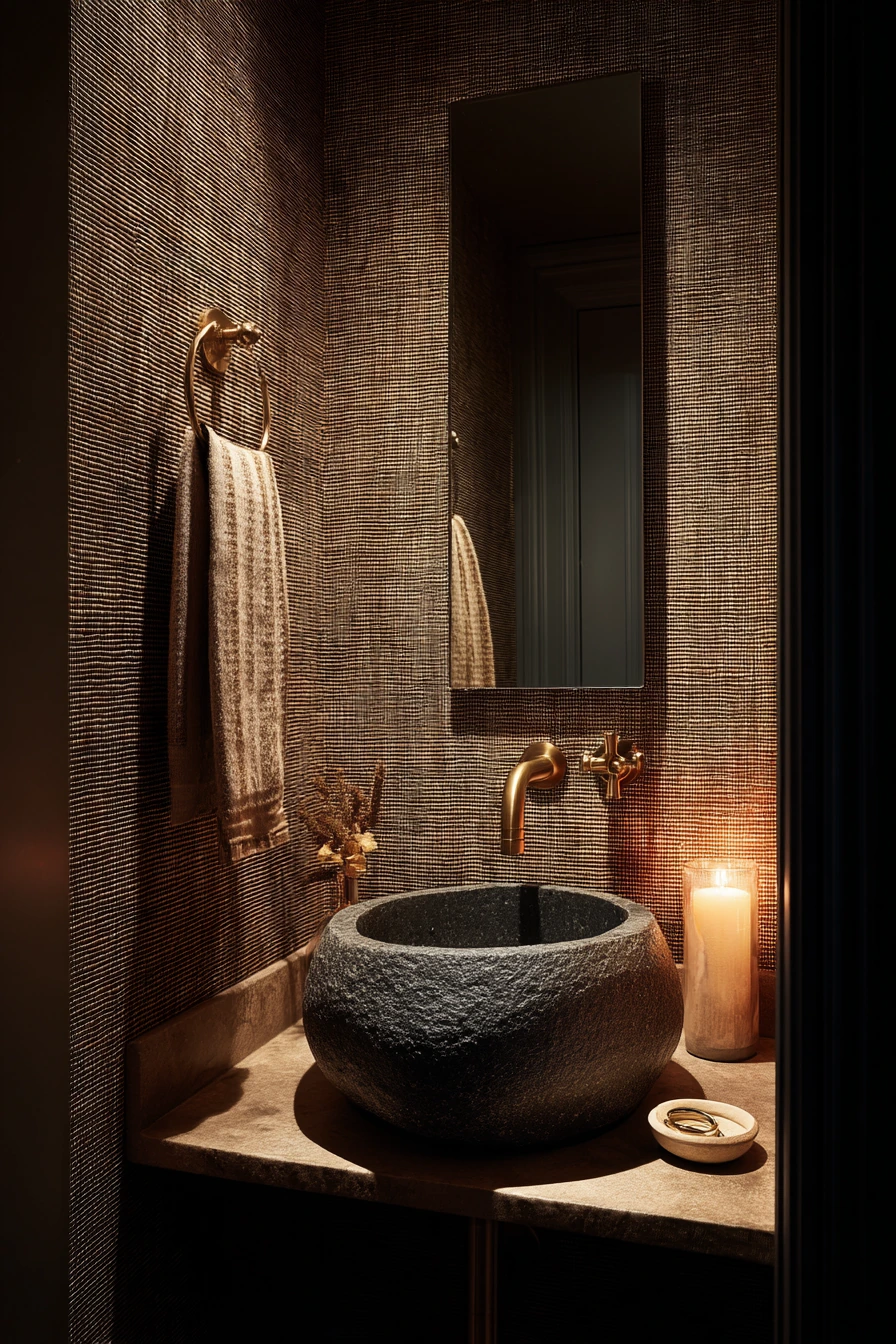 Moody Powder Room with a Glowing Edge