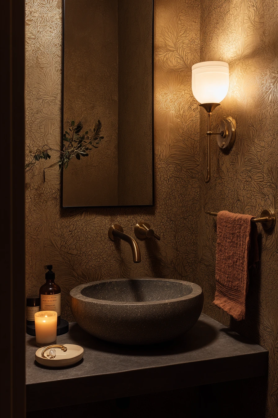 Moody Powder Room with a Glowing Edge