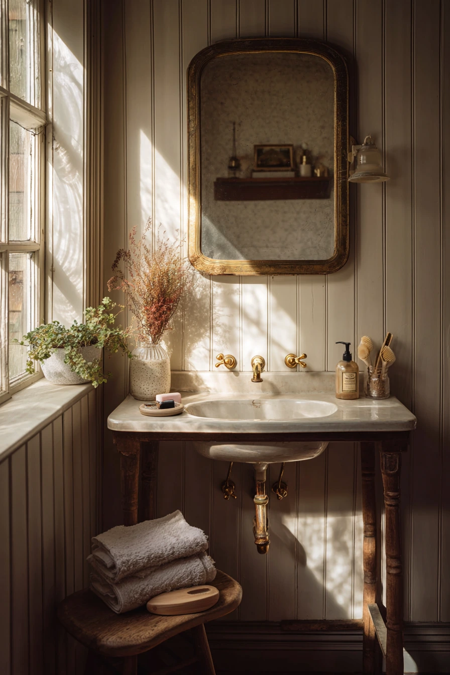 Backlit Mirror Above a Vintage-Style Sink